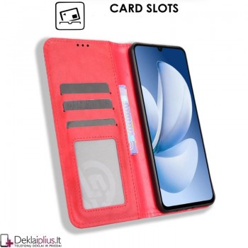 Dirbtinės odos atverčiamas dėklas su skyreliais - raudonas (Realme Note 70T) Dirbtinės odos atverčiamas dėklas su skyreliais - raudonas (Realme Note 70T)